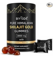 BIYODE Pure Himalayan Shilajit Gold KSM 66 + Black Musli & Gokshura 60 Gummies