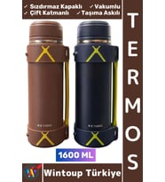 #Termos Kamp Outdoor Piknik Sızdırmaz Kapaklı Çift Katmanlı Vakumlu Taşıma Askılı Mug Termos 1600 ML