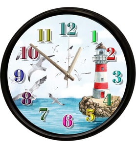 Martılar ve Deniz Feneri Temalı Dekoratif Duvar Saati 28 Cm Sessiz Mekanizma