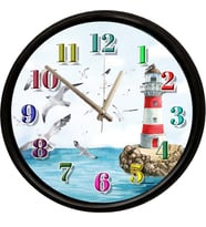 Martılar ve Deniz Feneri Temalı Dekoratif Duvar Saati 28 Cm Sessiz Mekanizma
