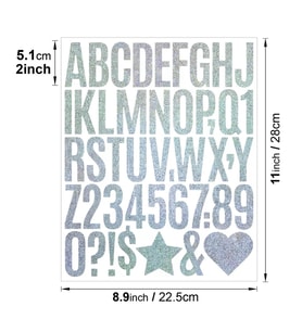Simli Gümüş Harf ve Rakam Sticker Seti Kendinden Yapışkanlı Alfabe Etiketleri 5 cm