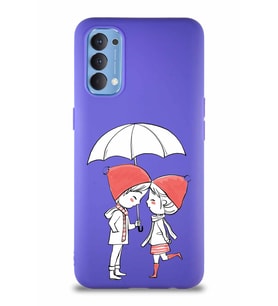 Oppo Reno 4 Soft Premier Kapak Aşk Tasarımlı Silikon Kılıf - Mor (Şeffaf)