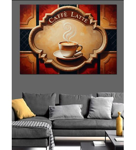 Antik Stil Caffe Latte Tasarımı Dekoratif Kanvas - Mdf Ahşap Tablo