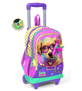 Coral High Kids Sarı Pembe Sevimli Köpek Desenli Üç Bölmeli Çekçekli Okul Sırt Çantası 23952