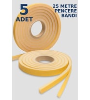 5 Adet x 5 mt= 25 METRE Yapışkanlı Pencere Bandı Soğuk ve Toz Geçirmez İzolasyon Isı Yalıtım Sünger