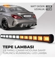 Cama Çakar Beyaz Turuncu Led Flaş Çakmaklık Girişli 114 CM 19 Mod Araç İçi Ön Arka Panel Araç Dışı Tepe Izgara Acil İkaz Sinyal Uyarı Yönlendirme Spot DRL Gece Gündüz Çalışan Lamba