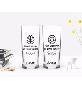 BK Gift Kişiye Özel Renkli Baskılı Ya Beyni Yoksa Tasarımlı İkili Rakı Bardağı Seti-1 (Beyaz)