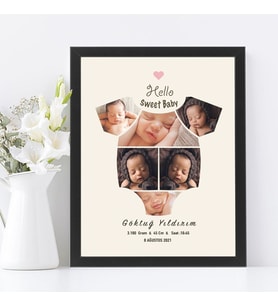 KİŞİYE ÖZEL TASARIM  HEDİYE BABY KOLAJ SİYAH FOTOĞRAF ÇERÇEVESİ 21X30CM