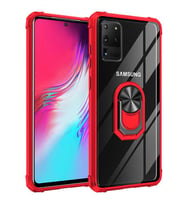 Samsung Galaxy S20 Ultra Kılıf Şeffaf Sararmaz Yüzüklü Mola Kapak (Kırmızı)