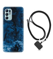 Oppo Reno 6 Kılıf Silikon Boyun Askılı İpli Desenli Silikon Blue Zigzag 1687