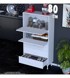 Eliusta More 80 cm Çok Amaçlı Organizer Mutfak Kiler Banyo 2 Kapaklı 3 Çekmeceli Mutfak Dolabı 80x150x32 cm