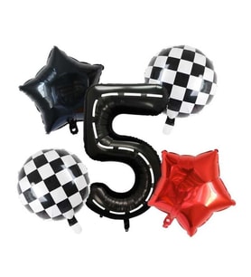 Siyah Yarış Pisti Damalı 5 Yaş Folyo Balon Set