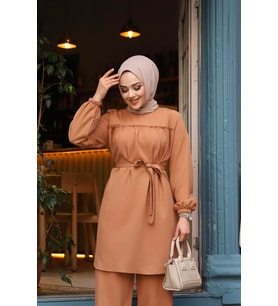 Fırfır Detaylı Tesettür Camel Takım 