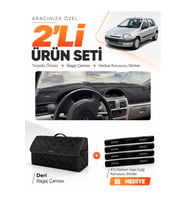 RENAULT CLİO 2 EKRANLI (1998-2001) Uyumlu Torpido Örtüsü + Deri Bagaj Çantası + Sticker Seti - Siyah