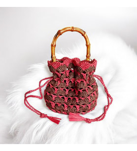 Boho Stil El Yapımı Rafya Mini Çanta Kahverengi Mercan Yazlık Kadın Çantası