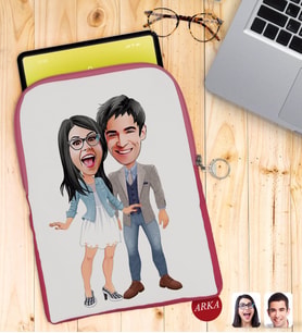 BK Gift Kişiye Özel Sevgililer Karikatürlü Taşınabilir Koruyucu Tablet Kılıfı & Organizer Çanta - Pembe-81