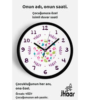 İsme Özel Renkli Kuş Desenli Çocuk Odası Duvar Saati Orta Boy 30 cm Siyah Camlı Sessiz