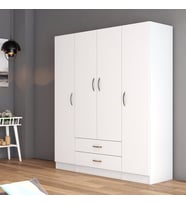 4 Kapılı İki Çekmeceli Geniş Gardrop Beyaz- GRD0601
