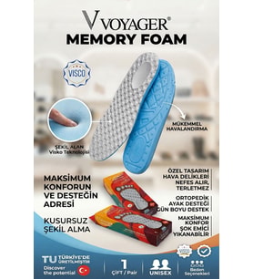 Voyager Memory Foam MFG Terleme Yapmayan Özel Dizayn Ortopedik Tabanlık Gri