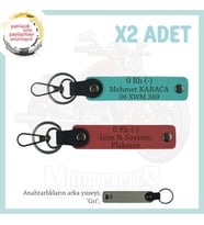 Asfaltın Tozunu Attıranlara x2 Anahtarlık İsim Plaka ve 0- Kan Grubu Yazılı, Nar Çiçeği-K Turkuaz-Gr (Çok Renkli)