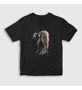 Presmono Unisex Çocuk Siyah Lady Indian Kızılderili T-Shirt 306812tt