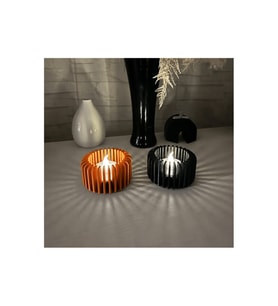 Alvera Modern Çizgili Mumluk – 3D Baskı Tealight Mumluk (1 Adet)-Turuncu