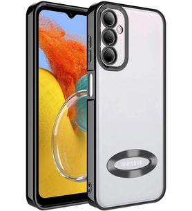 Galaxy ile uyumlu M14 Kılıf Kamera Korumalı Logo Gösteren Omega Kapak Siyah