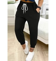 Merry See Lastik Paça Yüksek Bel Cepli Eşofman Altı Jogger (Siyah)
