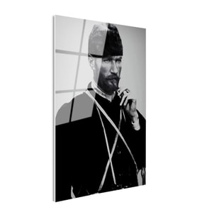 Tamperli Gerçek Cam Tablo Atatürk Sakallı Kalpaklı Nadir Portre Atatürk Tablosu Duvar Dekoru