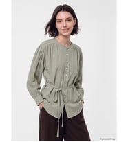LCW Modest Yeşil Kuşaklı Dokulu Kadın Gömlek Tunik