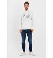 Erkek Kapşonlu  Oversize Fit Brooklyn Baskılı İnce Sweatshirt SPR23SW361 (Ekru)