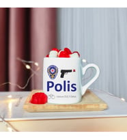 Polis Tasarımlı Ahşap Tabaklı Kişiye Özel Türk Kahvesi Fincanı