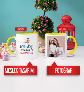 İngilizce Öğretmenine Hediye İngilizce Öğretmeni Kupa Bardak Sarı Fotoğraflı