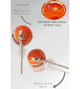 Sertifikalı Gerçek Karnelyan Akik Taşı Nokta Doğal Taş Küpe (Çok Renkli)