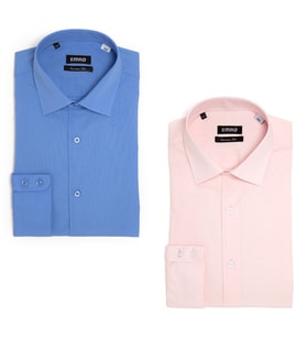 PINGÖMLEK KENSINGTON VESTA COMBO 17 İKİLİ SET  ORTA MAVİ VE PEMBE Pamuk  Blend  Düz Renk Kolay Ütülenir Cutaway Yakalı Cepsiz Erkek Gömlek (Pembe-Mavi)