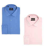 PINGÖMLEK KENSINGTON VESTA COMBO 17 İKİLİ SET  ORTA MAVİ VE PEMBE Pamuk  Blend  Düz Renk Kolay Ütülenir Cutaway Yakalı Cepsiz Erkek Gömlek (Pembe-Mavi)