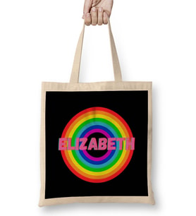 Elizabeth-Name personalized Custom - vintage Retro Rainbow Style Design Gift Baby-Gift For Her Bez Çanta Uzun Saplı