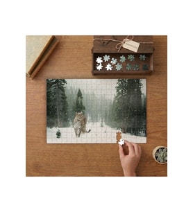 Karlı Ormanda Leopar Tasarımı 240 parça Ahşap Puzzle Ahşap Kutuda MP08877