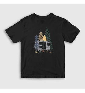 Presmono Unisex Çocuk Siyah Caravan Camper Kamp T-Shirt 370582tt