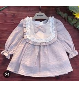 W1035 Kız Bebek Robası Fırfırlı Müslin Elbise