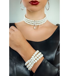 Zirkon Taşlı inci choker set,Kadın tasma kolye set, Gül choker, Taşlı choker kolye, Kadın choker
