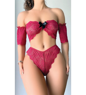 Arias Closet Fiyonk Detaylı Kırmızı Dantel Sütyen Külot Takım