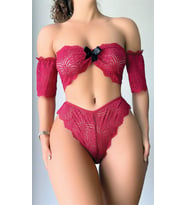 Arias Closet Fiyonk Detaylı Kırmızı Dantel Sütyen Külot Takım