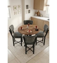 Mutfak Masası 4 Sandalyeli Set 90 Çap Yuvarlak Cafe Balkon Ofis Masa Yemek Takımı Elma 9867 Anstrast