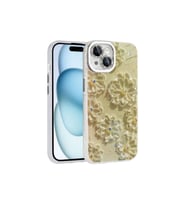 Apple iPhone 15 Uyumlu Kılıf Çiçek Desenli Parlak Taşlı Sert Silikon Zore Garden Kapak (Beyaz)