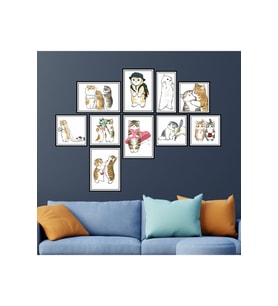 Kedili Ahşap Duvar Posterleri - 10 Parça Haylaz Kedi Set Poster