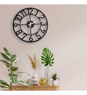 NEW JARGON Dekoratif Yuvarlak Rakamlı Metal Duvar Saati 50x50cm Ofis Salon Mutfak İşyeri için Uygun (Siyah)