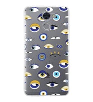 PrintiFy Huawei Y7 Prime ile Uyumlu 1mm Slim Fit Nazar Boncuğu 2 Baskılı Şeffaf  Kılıf