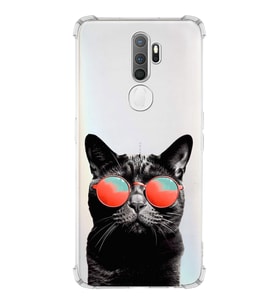 PrintiFy Oppo A5 2020 Uyumlu Kedi 3 Baskılı Şeffaf Köşe Korumalı Antişok Kılıf