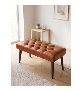 Taba Deri Kumaş Bench Puf Oturma Bankı Ahşap Ayaklı Demonte 90x45